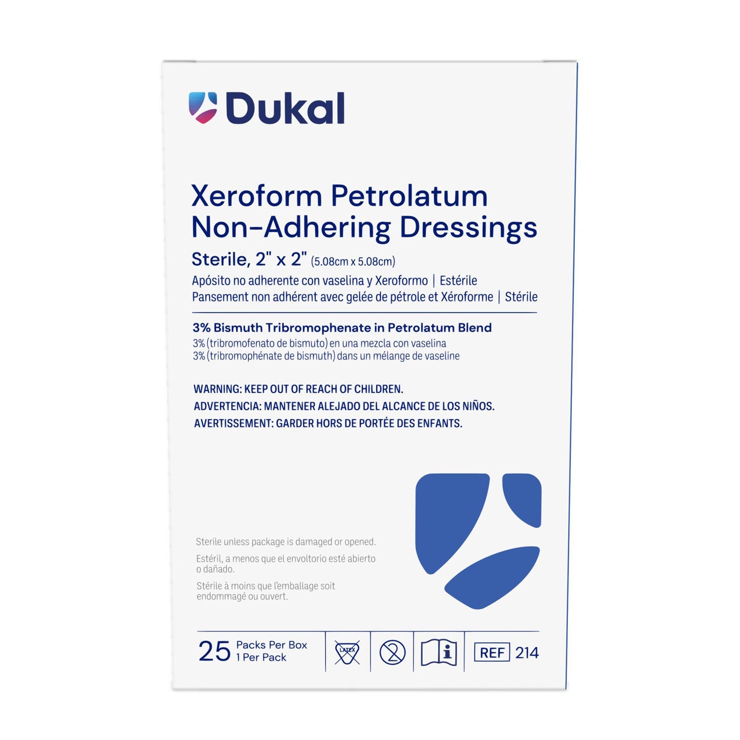 Dukal Corporation Dukal Alba Xeroform Petrolatum Gauze Dressings Dressing, 2" x 2", Sterile, 1/pk, 25 pk/bx