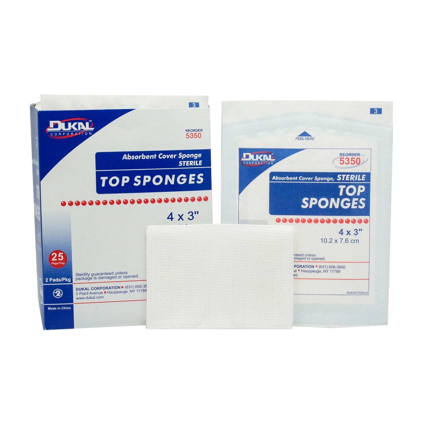 Dukal Corporation Dukal Top Sponges - Non-Woven Facing Cover Sponge 4" x 3", Non-Woven, Sterile, 2/pk, 25 pk/bx, 24 bx
