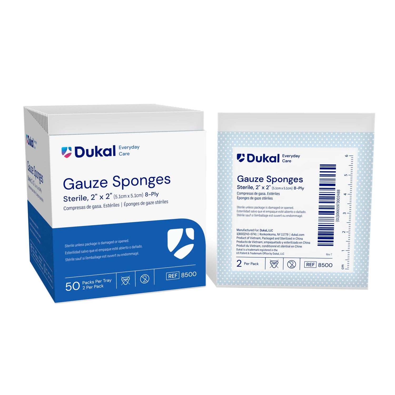 Dukal Corporation Dukal Basic Gauze Sponges Sponge, 2" x 2", Sterile, 8-Ply, 2/pk, 50 pk/bx, 3