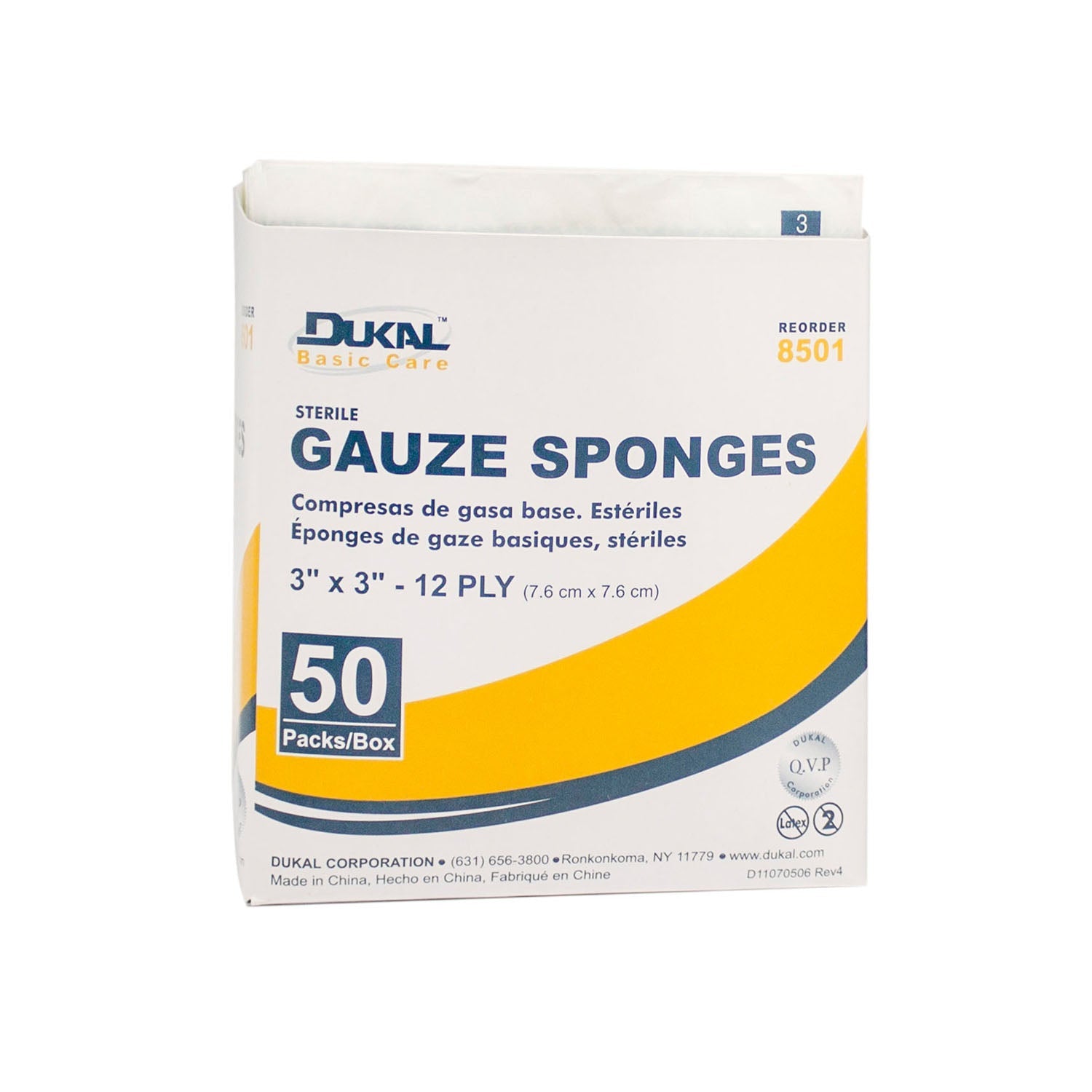Dukal Corporation Dukal Basic Gauze Sponges Sponge, 3" x 3", Sterile, 12-Ply, 2/pk, 50 pk/bx,