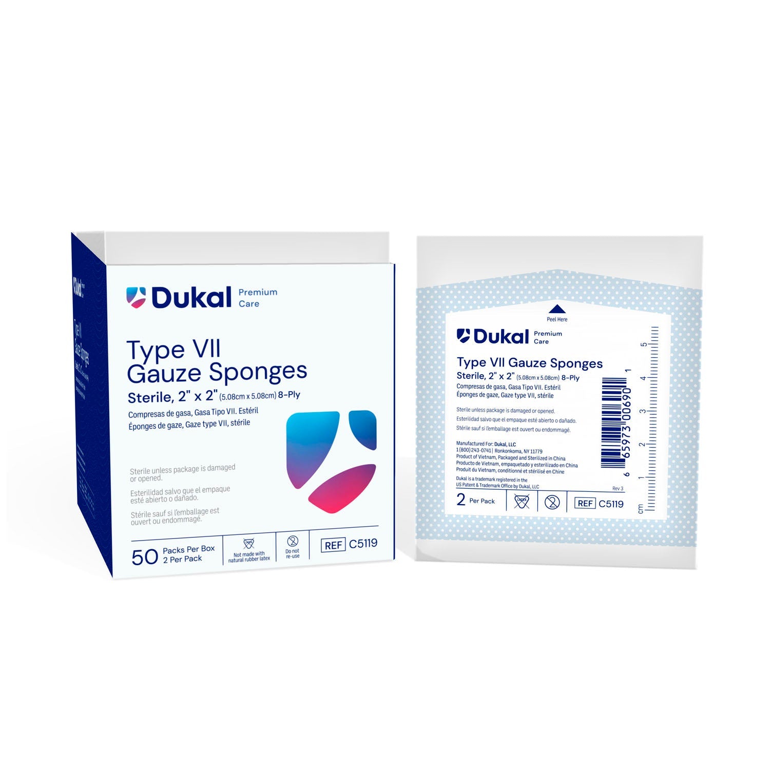 Dukal Corporation Dukal Caliber Gauze Sponges Sponge, Type VII, Sterile, 2" x 2", 8-Ply, 2/pk, 5