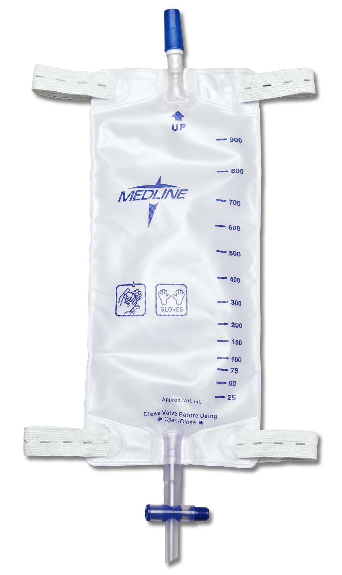 Medline Urinary Leg Bag Medline Anti-Reflux Valve Sterile 1,100 mL Vinyl / Flocked (DYND12588 / CS)