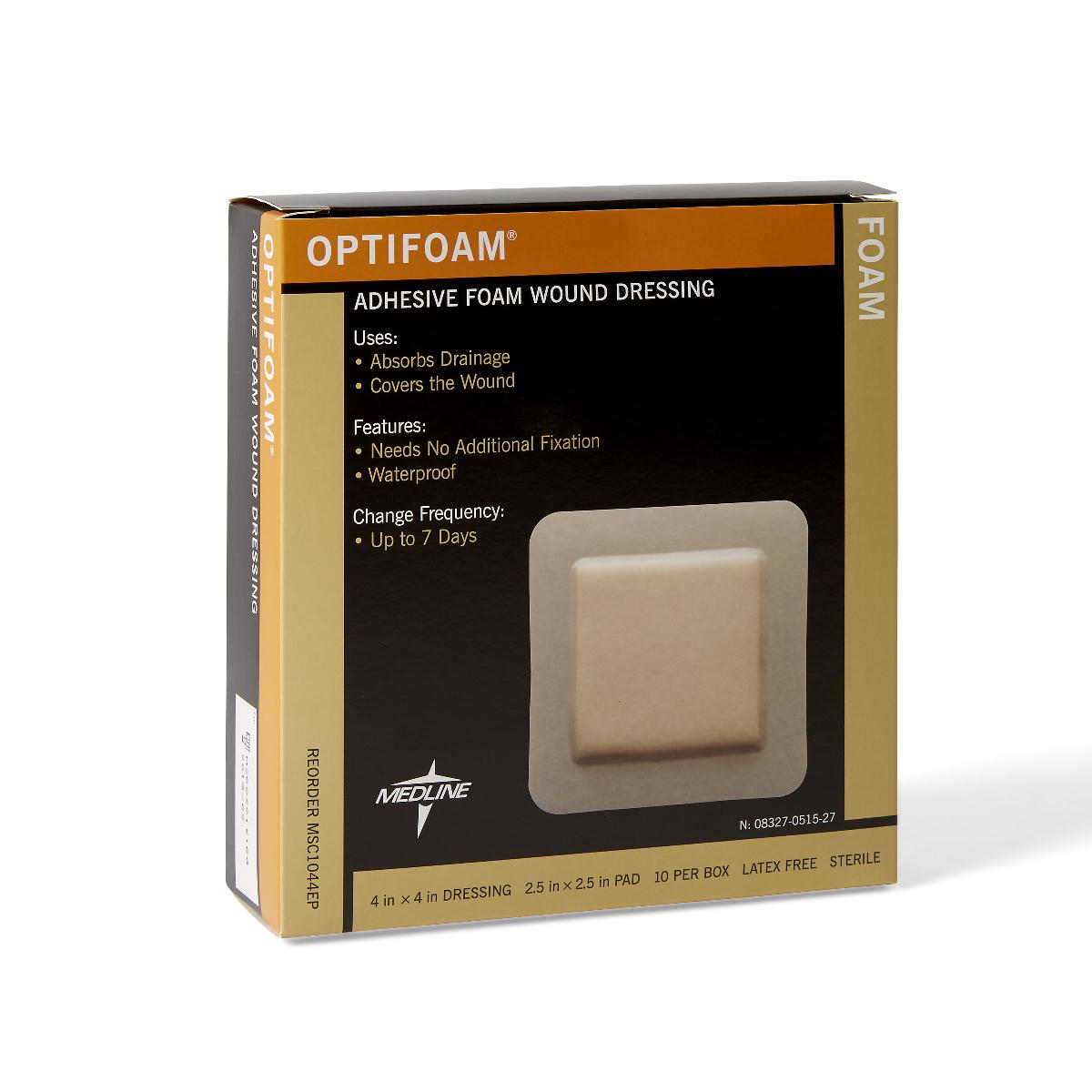 Optifoam Adhesive with Border Foam Dressing, 4½ x 4½ Inch (100/CS)