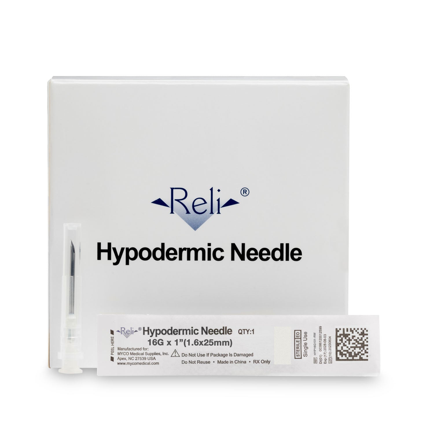 Myco Medical Myco Reli Conventional Hypodermic Needles Only, 16G x 1", Regular Wall, Regular Bevel, 100/b