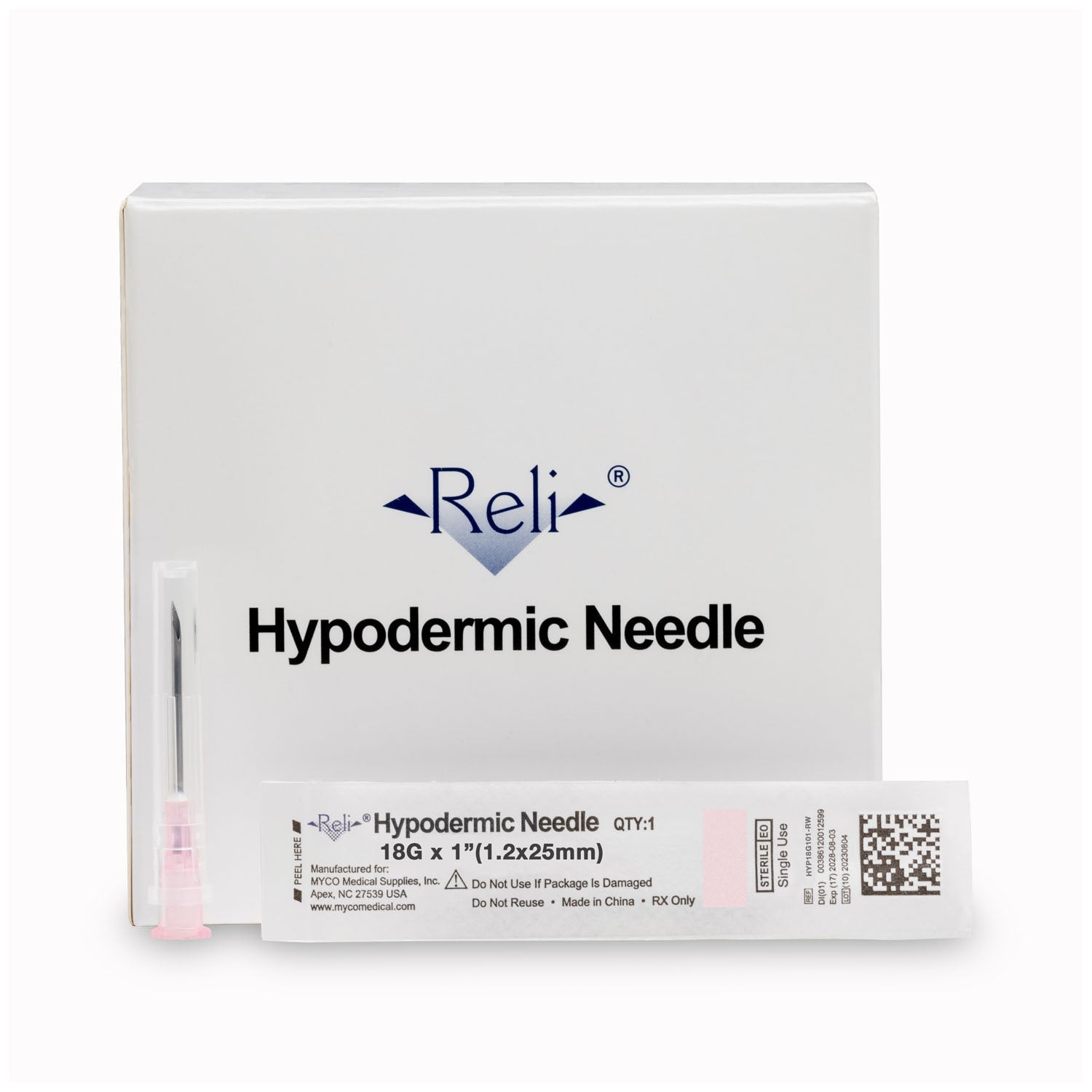 Myco Medical Myco Reli Conventional Hypodermic Needles Only, 18G x 1", Regular Wall, Regular Bevel, 100/b