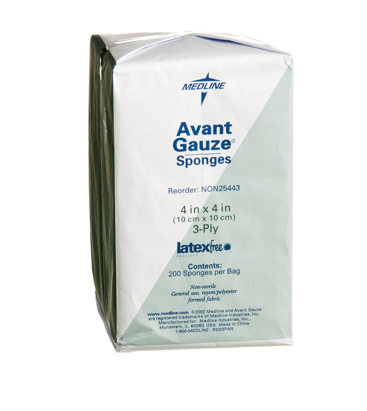 Medline Nonwoven Sponge Avant Gauze 4 X 4 Inch 3-Ply NonSterile 200 per Pack (NON25443 / CS)