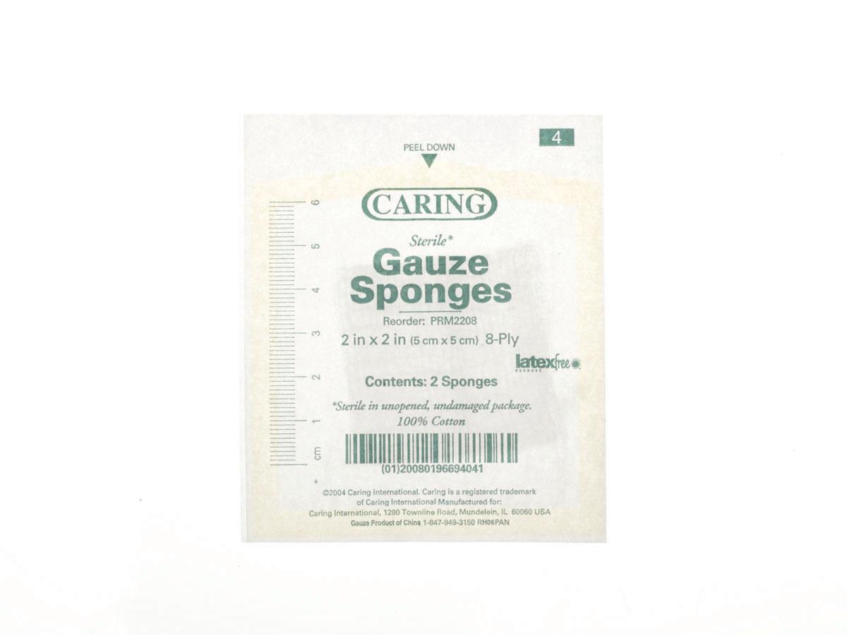 Caring Sterile Gauze Sponge, 2 x 2 Inch, 8-Ply (1500/CS)