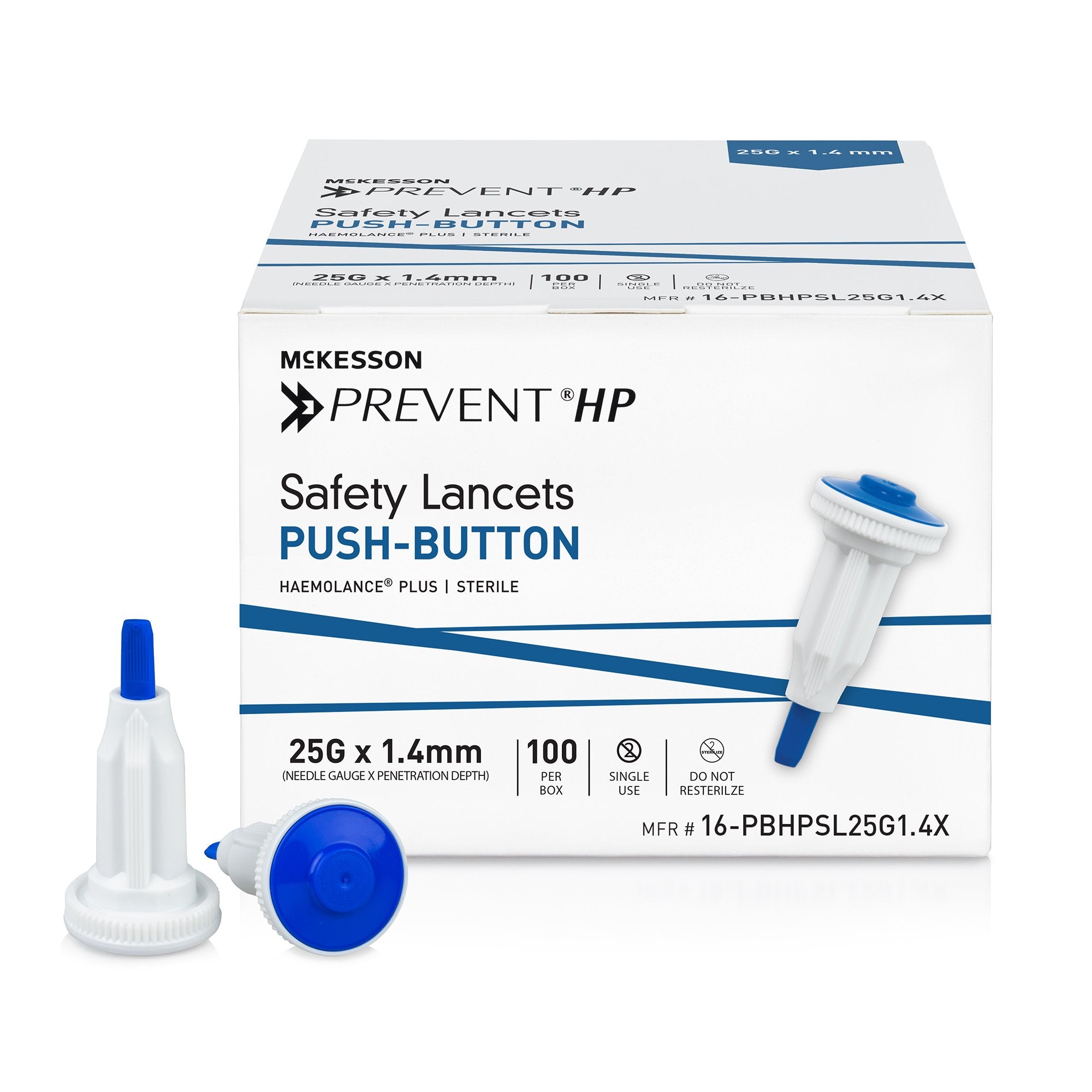 McKesson Brand McKesson Prevent HP Push Button Safety Lancet, 25 Gauge, 1.4 mm (2000/CS)