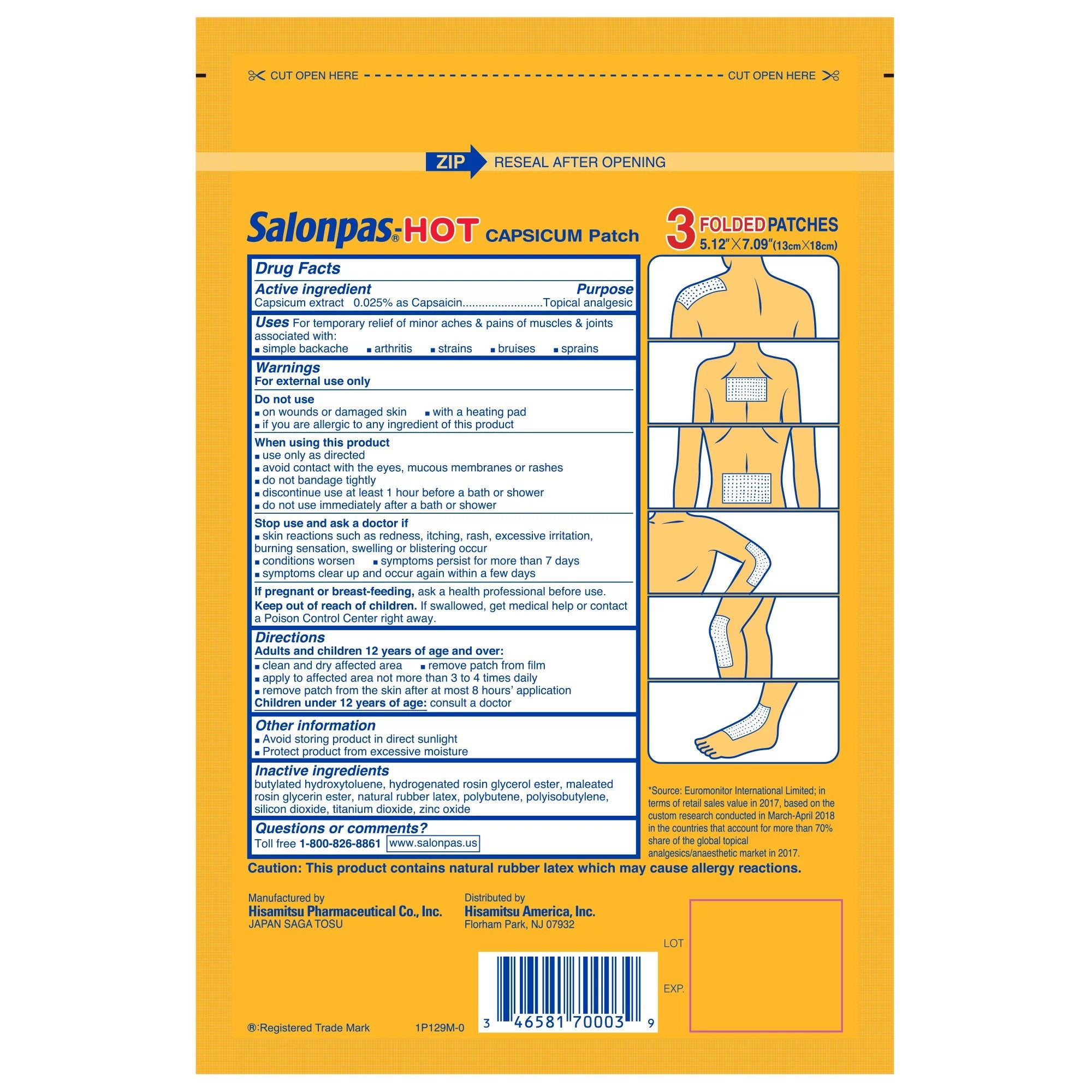 Emerson Healthcare Salonpas Hot Capsaicin Topical Pain Relief (3/CT)