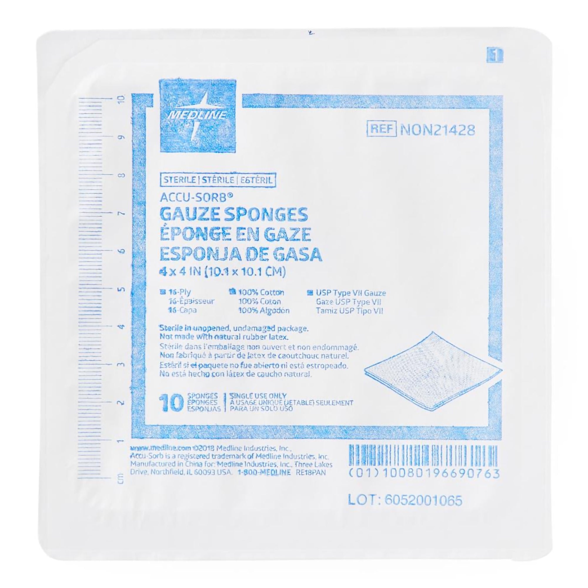 Sterile USP Type VII Gauze Sponge, 4 x 4 Inch, 16-Ply (Case of 1280)