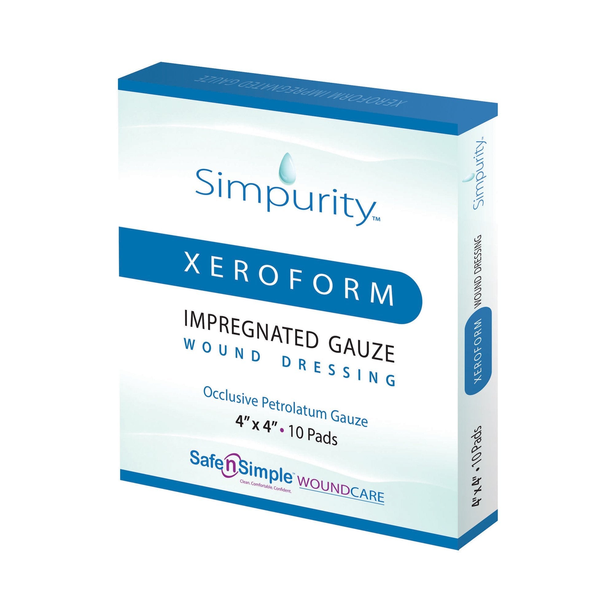 Safe N Simple Simpurity Xeroform Petrolatum Impregnated Dressing, 4 x 4 Inch (100/CS)