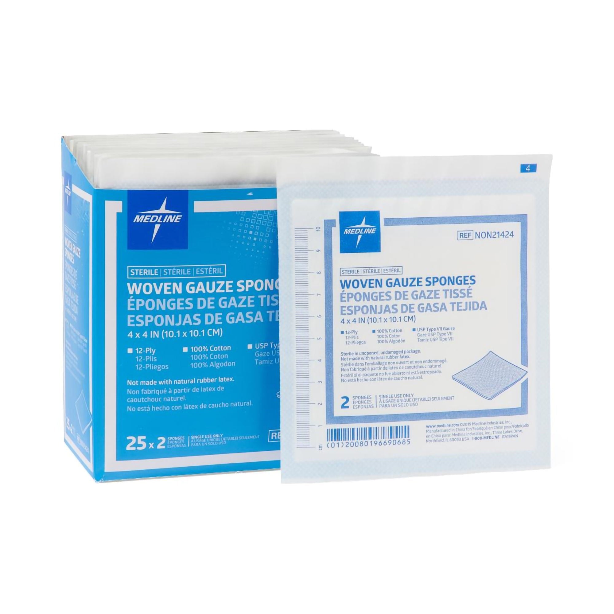 Sterile USP Type VII Gauze Sponge, 4 x 4 Inch, 12-Ply (Case of 600)