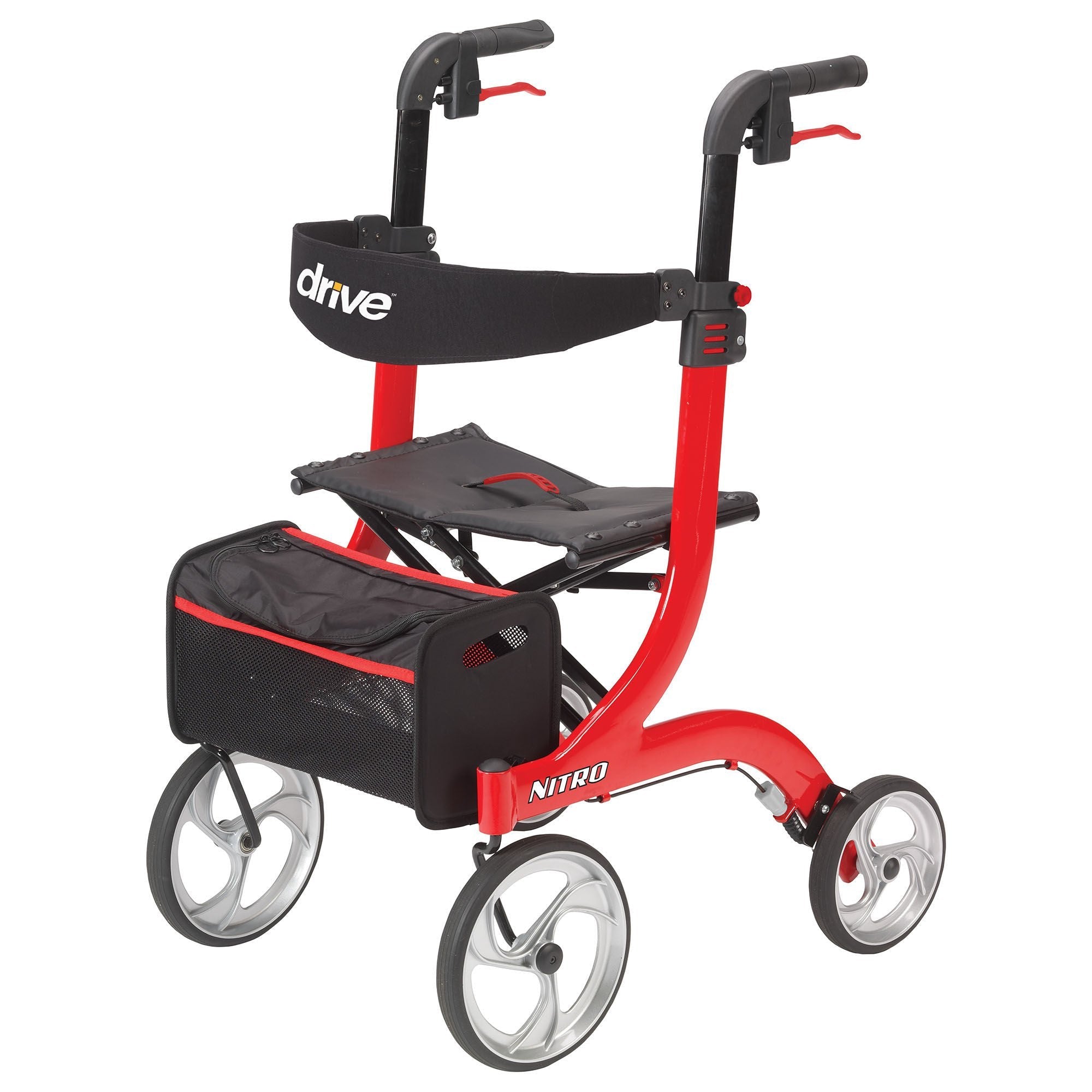 drive Nitro Four-Wheel Rollator, Red