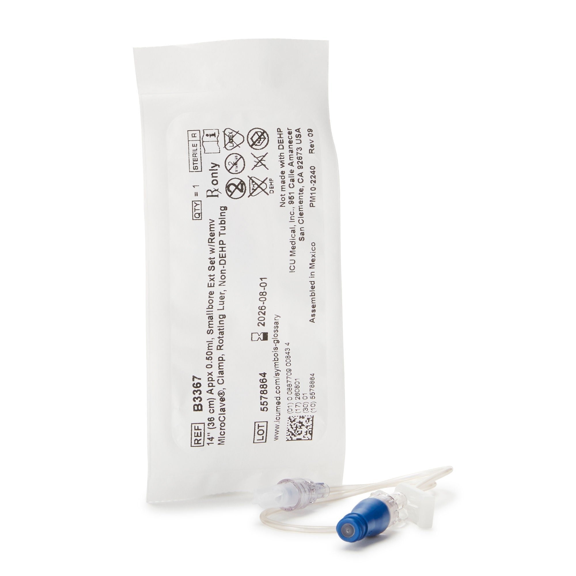 IV Extension Set ICU Needle-Free Port Small Bore 14 Inch Tubing (Case of 50)