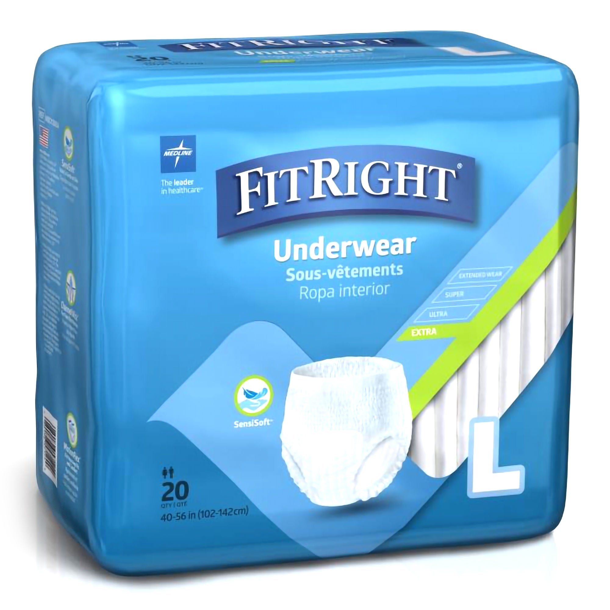 Absorbent Underwear FitRight Extra Pull On with Tear Away Seams Adult Large Unisex Disposable Moderate Absorbency (Case of 80)