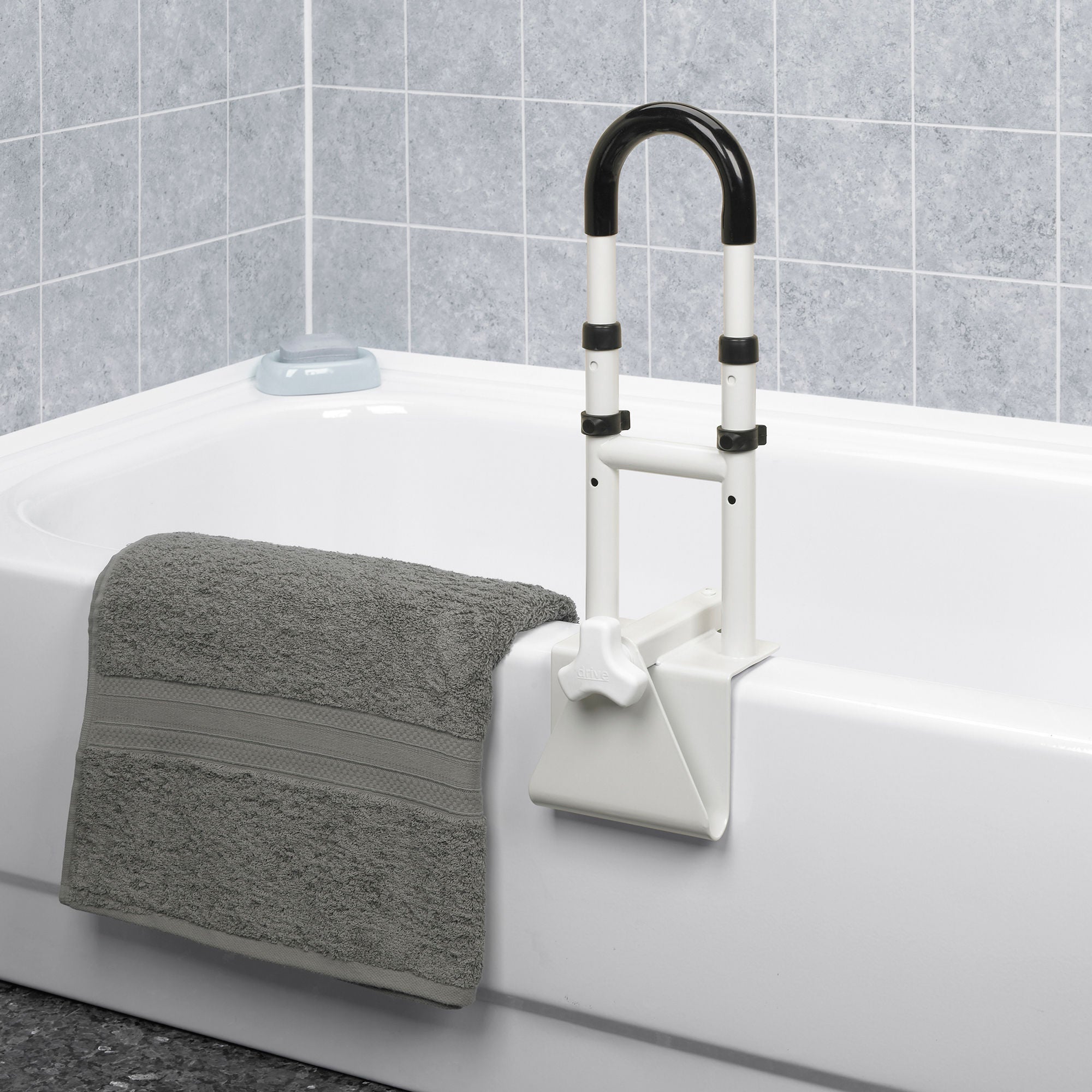 drive Clamp-On Tub Rail, White Steel, 14.5 – 17 Inch Height
