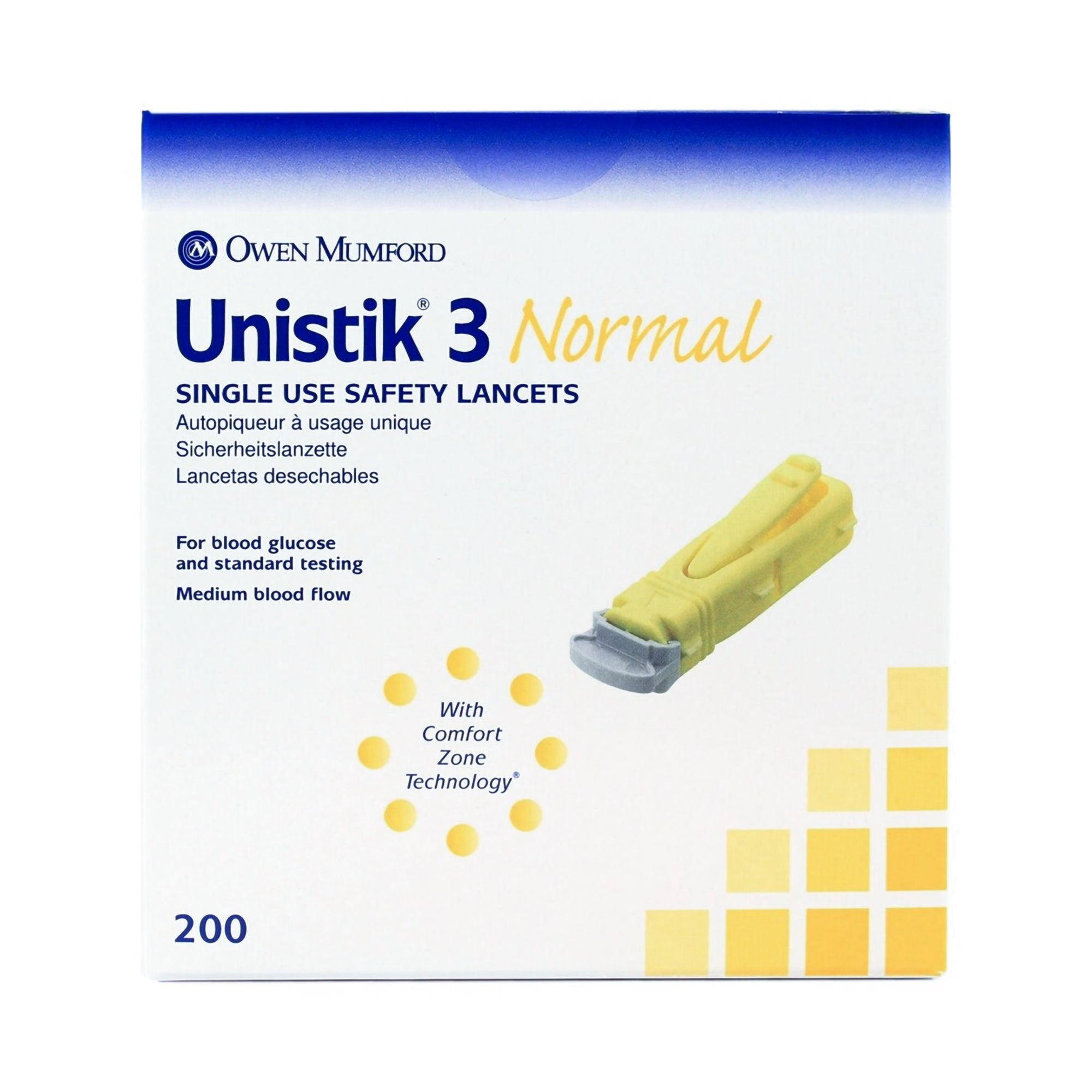 Unistik 3 Normal Safety Lancet, 23 Gauge, 200 ct. (Box of 200)