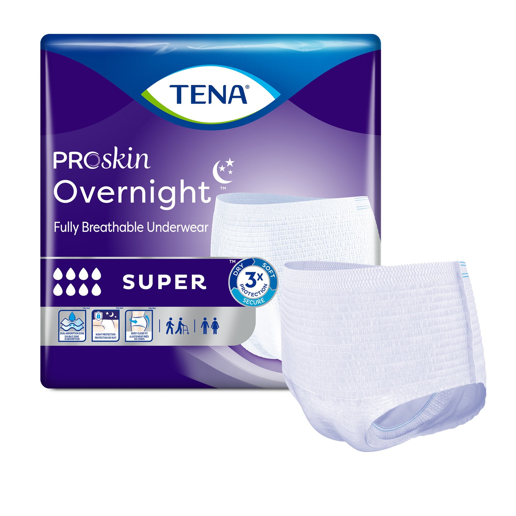 Essity HMS North America Inc Tena ProSkin Overnight Super Fully Breathable Underwear, Large (56/CS)