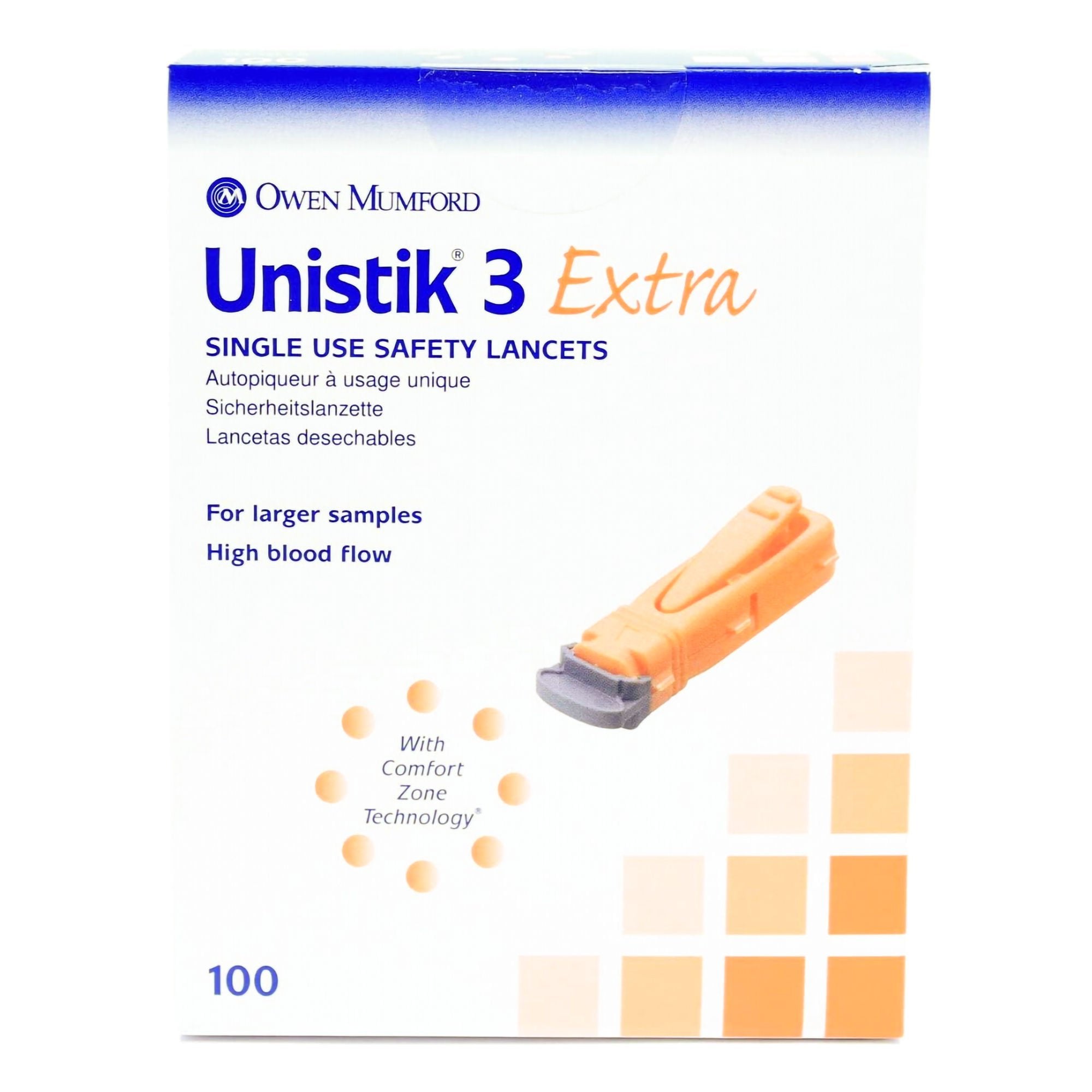 Unistik 3 Extra Safety Lancet, 21 Gauge, 2-millimeter Depth (Box of 100)
