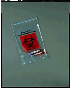 Medegen Lab Safe Laboratory Specimen Collection Bags Bag, 9" x 12", Zip Closure, Biohazard Black/ Red P