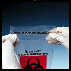 Medegen Lab Safe Laboratory Specimen Collection Bags Bag, 6" x 9", Reclosable Adhesive Closure, Biohaza