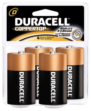 Duracell  Coppertop Alkaline Retail Battery With Duralock Power Preserve Technology  Size D, 4pk, 12 pk/cs (UPC# 03361) (Products are n