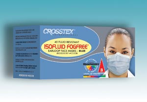 Crosstex International Crosstex Isofluid Fogfree Earloop Mask (LF), Turquoise, 40/bx, 10 bx/ctn