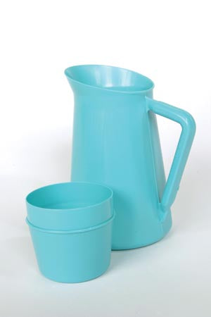 Medegen Pitchers With Cup Cover Pitcher, 1 Qt, 9 oz Cup-Cover, Blue, 12/cs