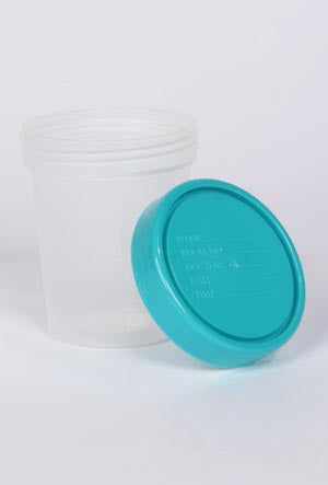 Medegen Gent-L-Kare 4 Oz Non-Sterile Specimen Containers Specimen Containers, Turquoise LiquaGuard Lid, 500