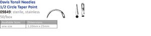 Cincinnati Surgical Company Cincinnati Suture Needles - Sterile Needle, Davis Tonsil, ½ Circle Taper Point, One Si