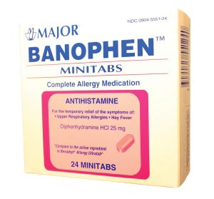 Major Pharmaceuticals Major Allergy Caplets Banophen, Mini-Tabs, 25mg, 24s, Compare to Benadry