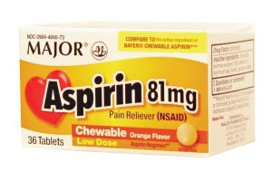 Major Pharmaceuticals Major Aspirin Tablets 81mg, 36s, Chewable Tablets, Compare to St. Joseph