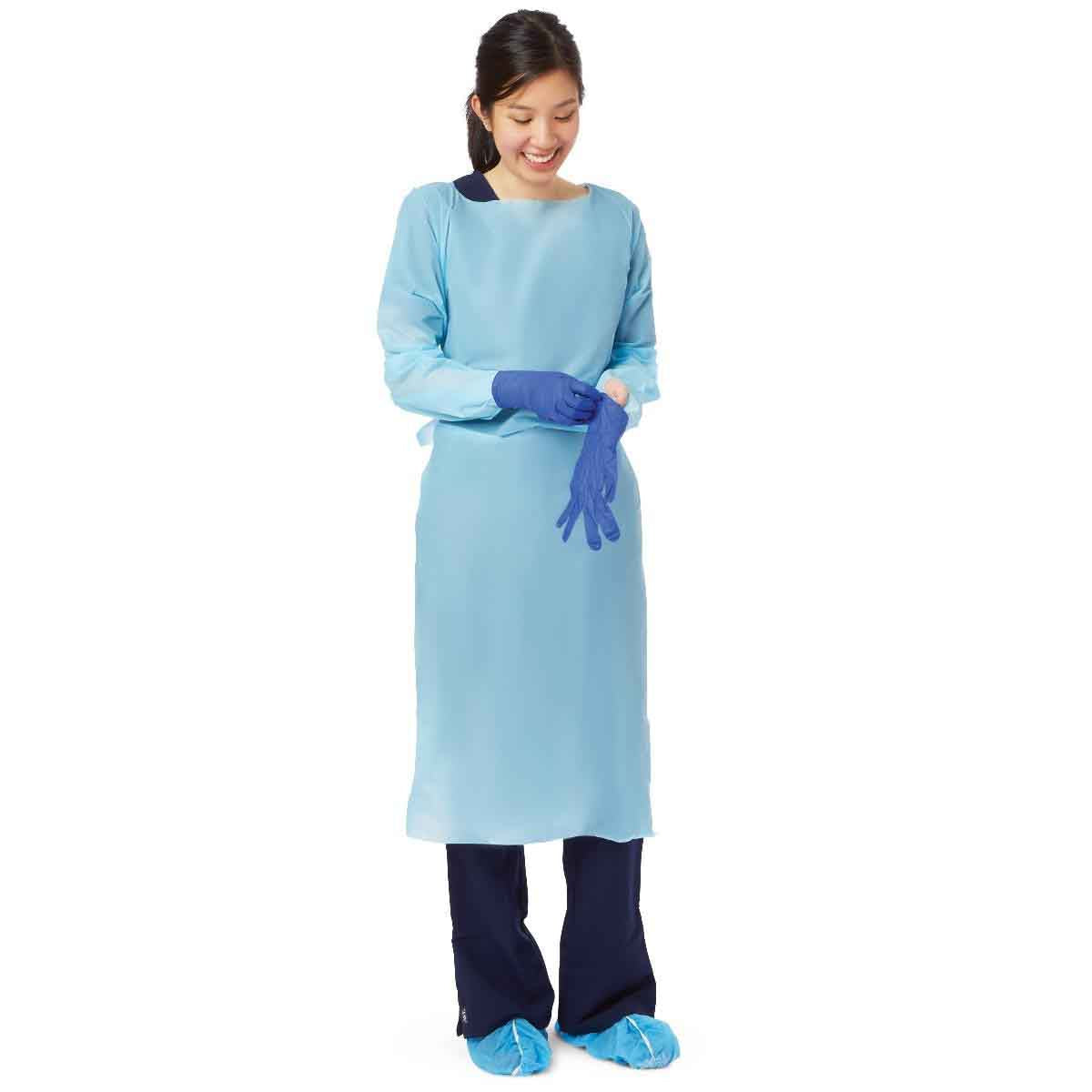 Medline Standard Polyethylene Blue Universal Size Gown with Thumb Loop Case of 75