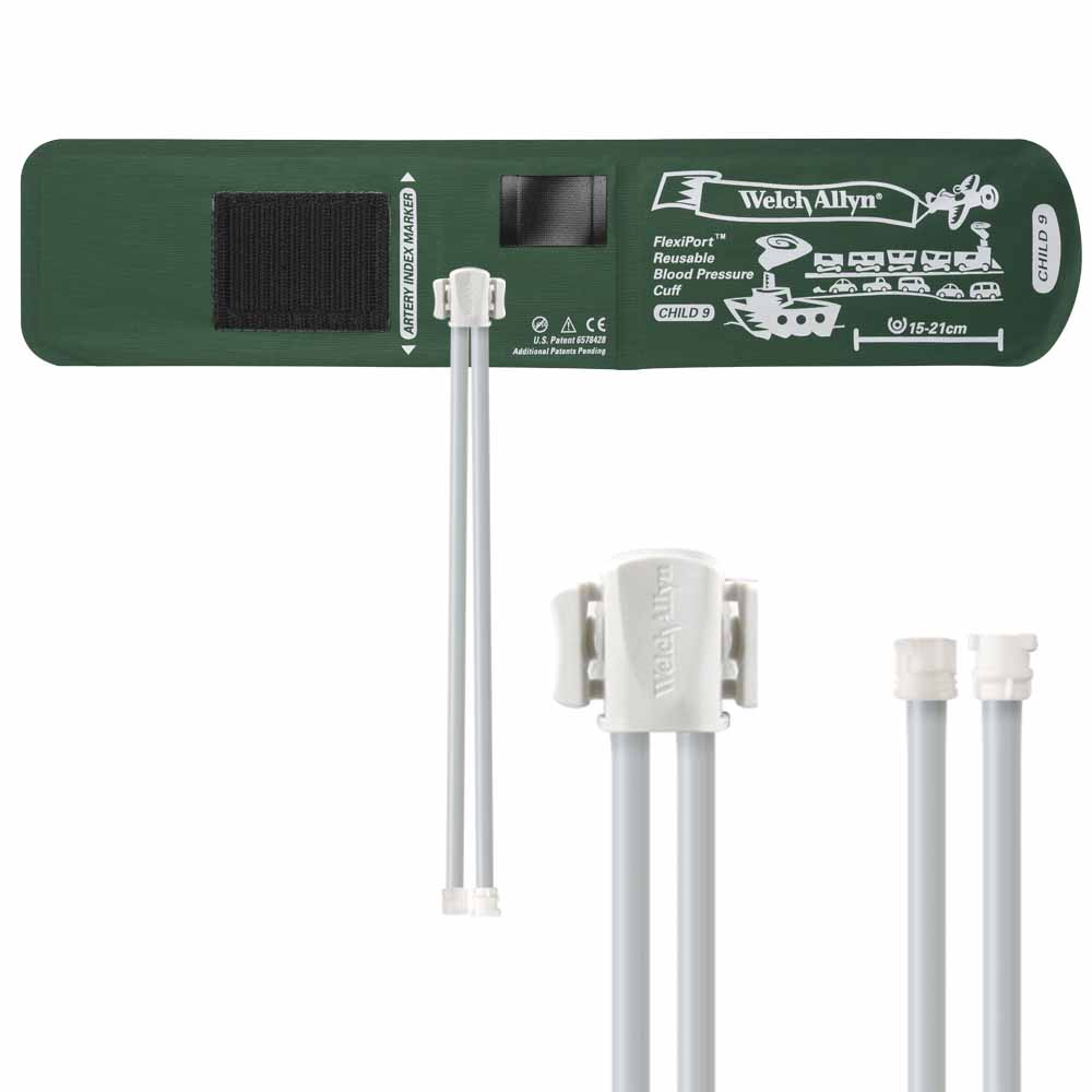 Welch Allyn FlexiPort Reusable Blood Pressure Cuff with Two-Tube Mated Locking Connector - Size-09 Child