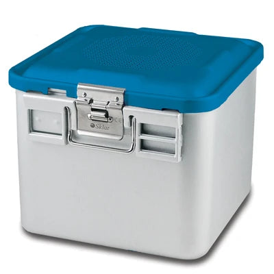 SklarLite Sterilization Container - Half-Size, Standard Lid, Perforated Bottom, 11-1/4" x 11" x 10", Blue - 10-4710 