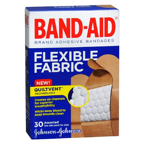 Band-Aid Flexible Fabric Tan Adhesive Strip, Assorted Sizes (Box of 30)