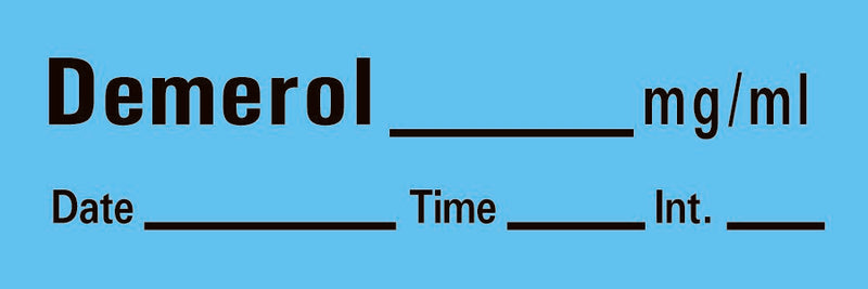 Drug Label Timemed Anesthesia Label Tape Demerol_mg/mL Date_Time_Int_ Blue 1/2 X 1-1/2 Inch (Roll of 333)