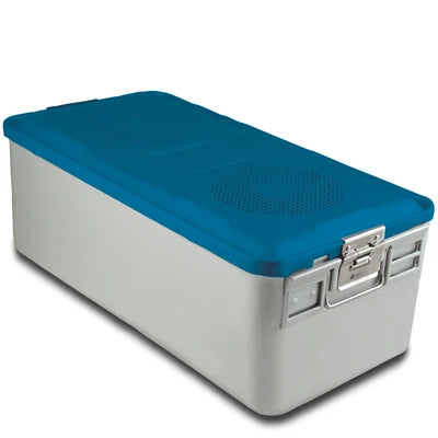SklarLite Sterilization Container - Full-Size, Safe Lid, Non-Perforated Bottom, 23" x 11" x 8", Blue - 10-4174