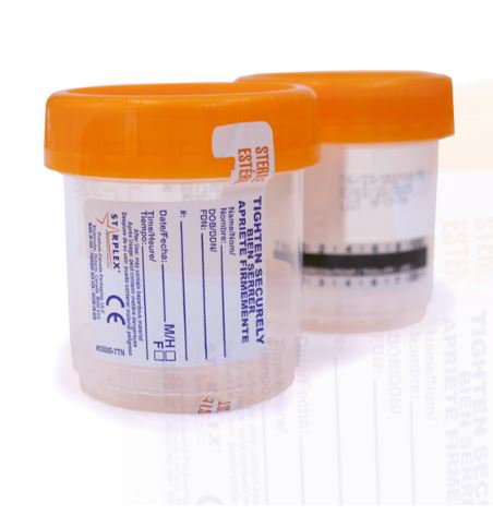 Specimen Container Starplex StarCLICK 100 66 mm Height 100 mL (3.4 oz.) Screw Cap Patient Information Sterile (Case of 400)