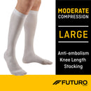 3M Futuro Anti-Embolism Stockings, Knee-High, Closed-Toe, Large/Regular, White (Case of 6 Pairs)
