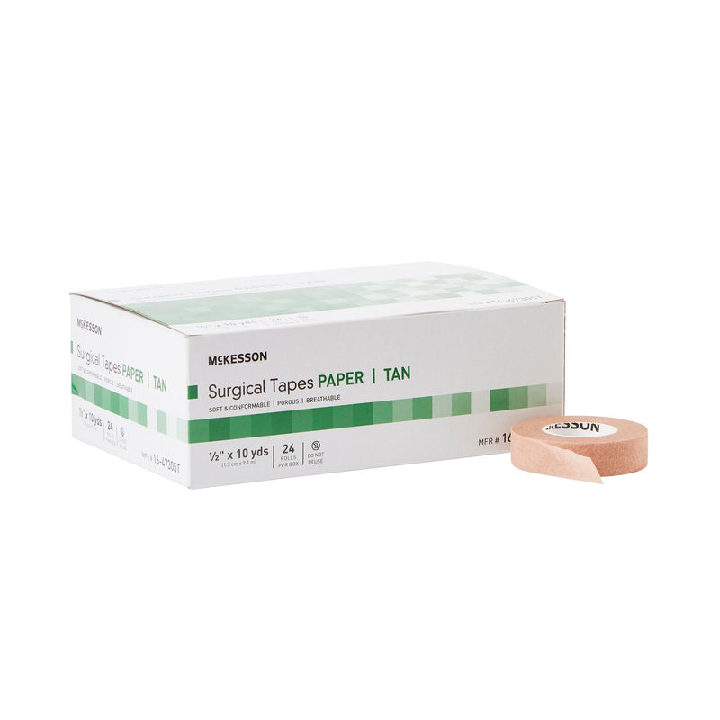 McKesson Paper Medical Tape, 1/2 Inch x 10 Yard, Tan (Case of 12 Boxes)