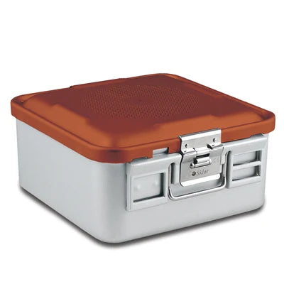 SklarLite Sterilization Container - Half-Size, Standard Lid, Perforated Bottom, 11-1/4" x 11" x 5", Red - 10-4564