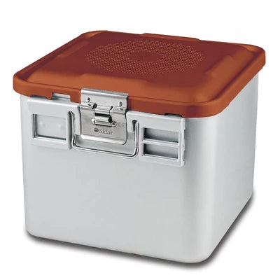 SklarLite Sterilization Container - Half-Size, Standard Lid, Non-Perforated Bottom, 11-1/4" x 11" x 10", Red - 10-4696
