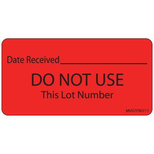 Pre-Printed / Write On Label MedVision Auxiliary Label Red Paper DATE RECEIVED_______/DO NOT USE This Lot Number Black Quality Control Label 1-1/2 X 2-15/16 Inch (Each)