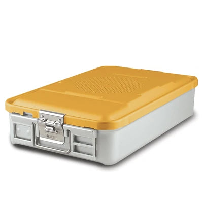 SklarLite Sterilization Container - Mid-Size, Safe Lid, Non-Perforated Bottom, 18-1/4" x 11" x 4", Yellow - 10-4326
