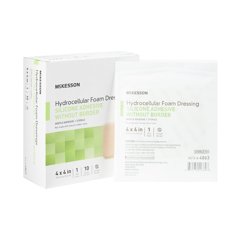 McKesson Brand McKesson Silicone Gel Adhesive without Border Silicone Foam Dressing, 4 x 4 Inch (200/CS) 