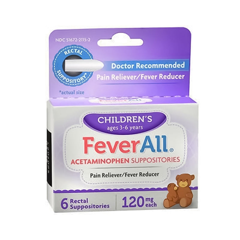 Children's Pain Relief FeverAll 120 mg Strength Acetaminophen Rectal Suppository 6 per Box (Carton of 6)