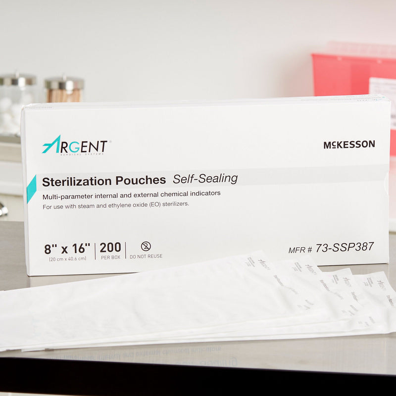 McKesson Argent Sure-Check Sterilization Pouch, 8 x 16 Inch (Case of 1000)