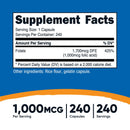 Nutricost Dietary Supplement nutricost Folic Acid (Vitamin B9) Folate 1,000 mcg Strength Capsule 240 Per Bottle (12/CS) 
