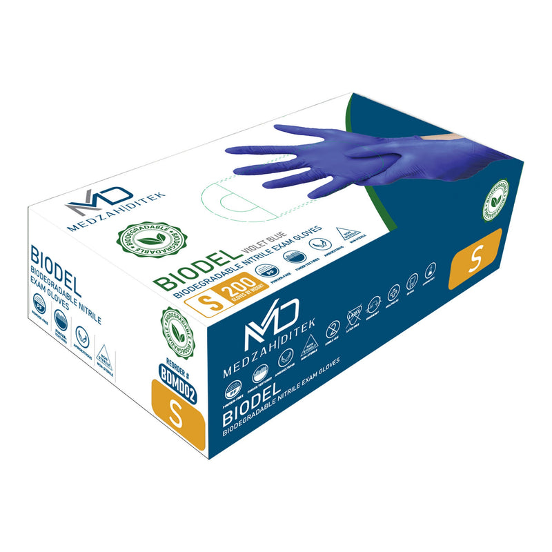 Exam Glove BIODEL Small 200 per Box NonSterile Nitrile Standard Cuff Length Textured Fingertips Violet Blue Chemo Tested / Fentanyl Tested (Case of 2000)